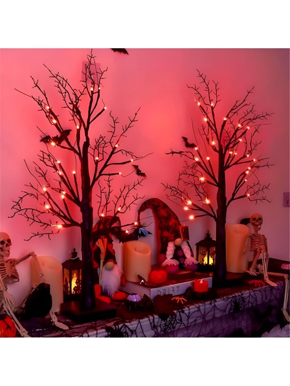 Halloween Decorations Indoor 2 Pack 24 Inch Black Halloween Tree with 24 Orange
